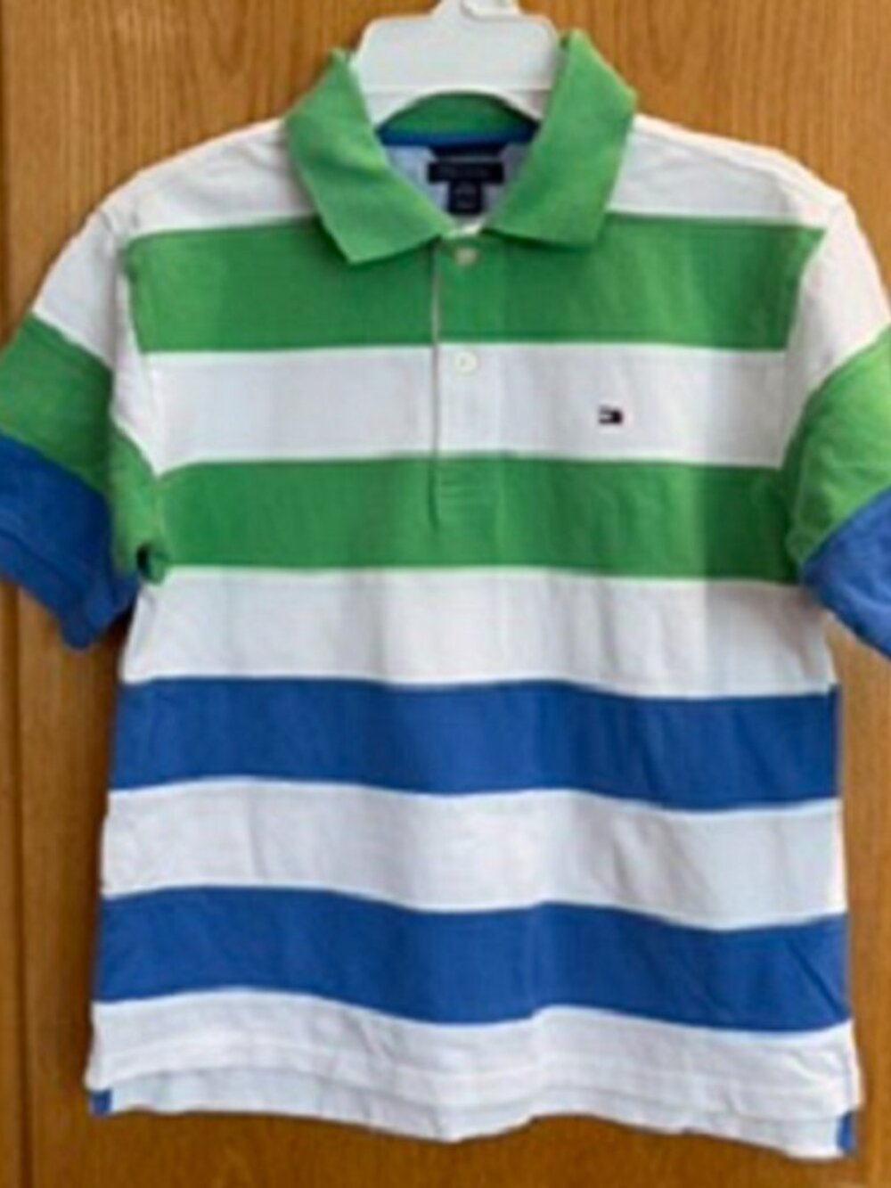 Boy's Tommy Hilfiger Hi-Lo Striped Polo Shirt 2-Button Placket Cotton S/P(8/10)